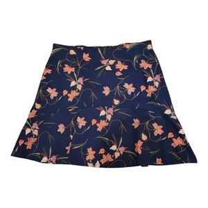 NWOT LOFT Navy Floral Skirt M Flounce Hem Stretch Rayon Blend Tropical Print‎